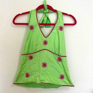 Y2K Bamboo Traders Embroidered Flower Halter Top